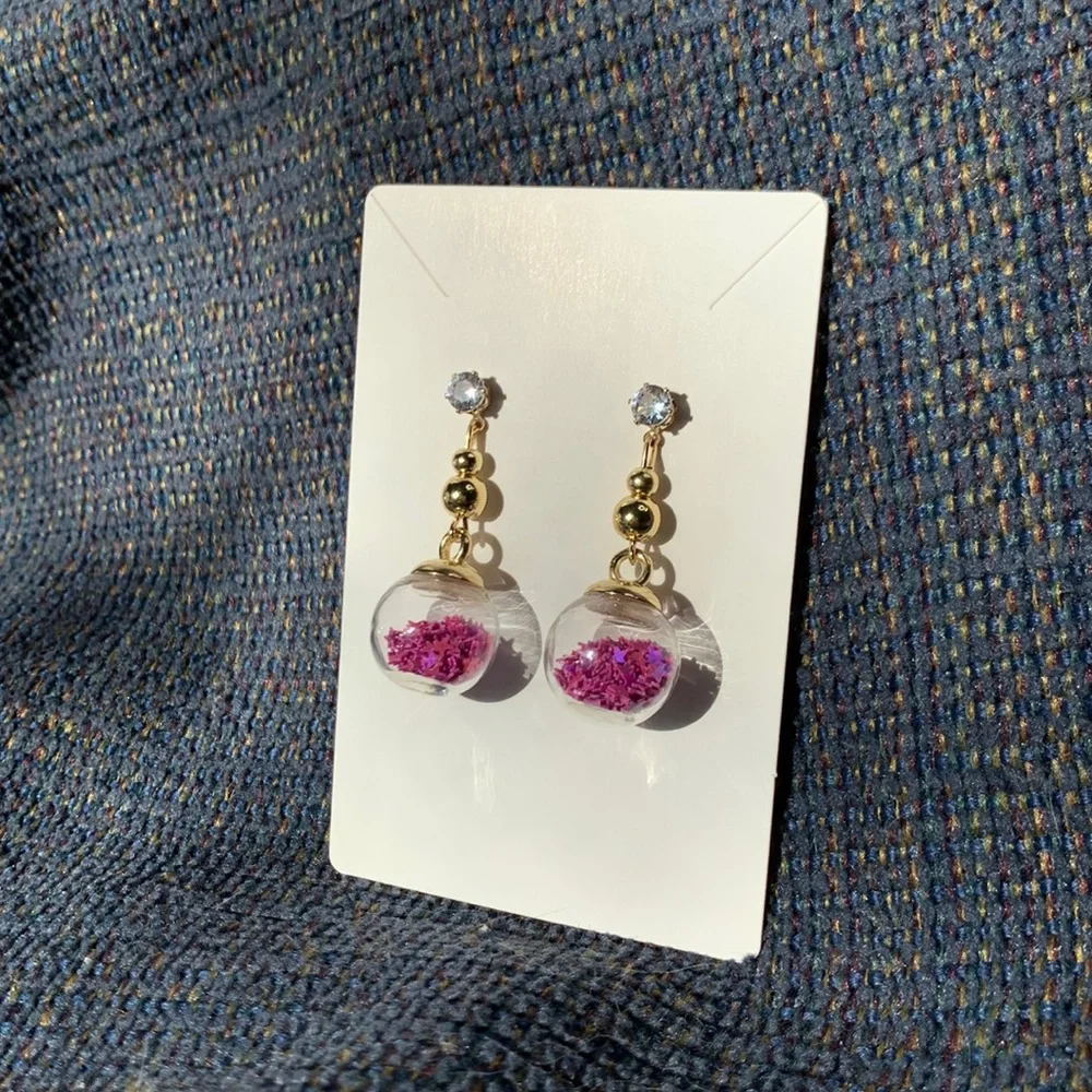 Hand Crafted Purple Drop Glass Ball Dangling Earrings - Picture 4 of 10